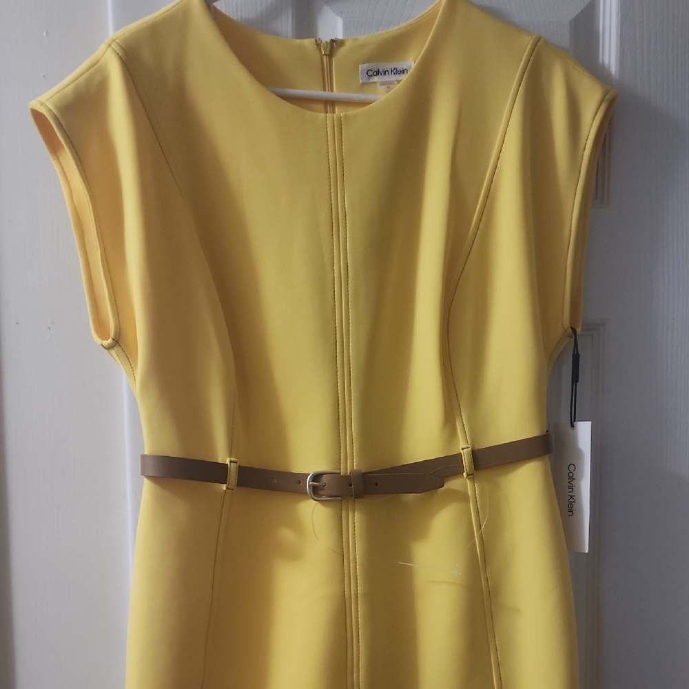 Calvin Klein Yellow Dress with Brown Belt